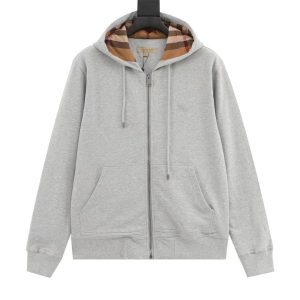 B*rberry Zipper Hoodie Grey