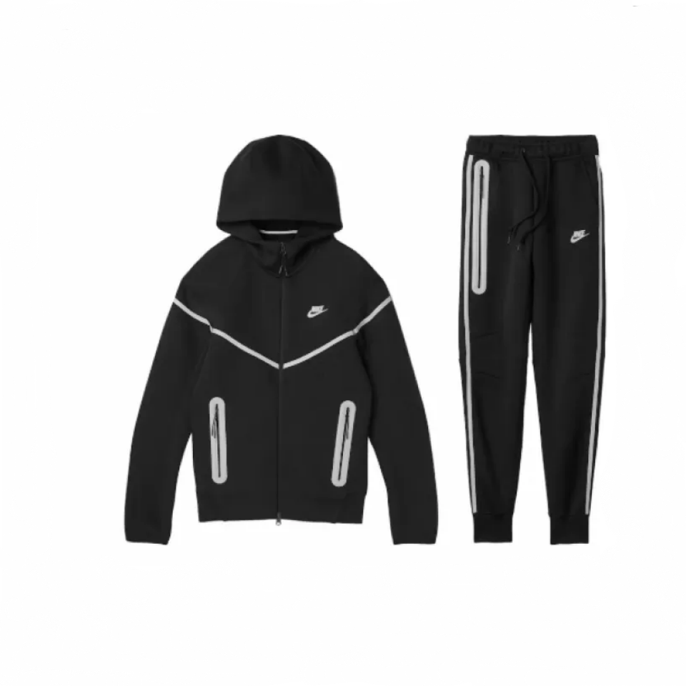 Nike Sportswear Tech Fleece Full Zip Hoodie & Joggers Reflective Details Set Black/Bemis Silver