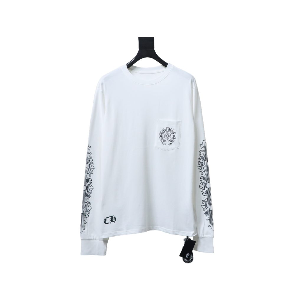 Chrome Hearts 25FW front and rear horseshoe print white long sleeved T-shirt
